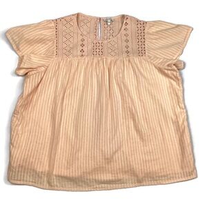 Ella Moss Eyelet lace Peach Cotton Lined Babydoll Blouse XL